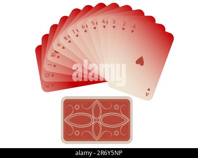 hearts cards fan with deck isolated on white background, abstract vector art illustration Stock Vector