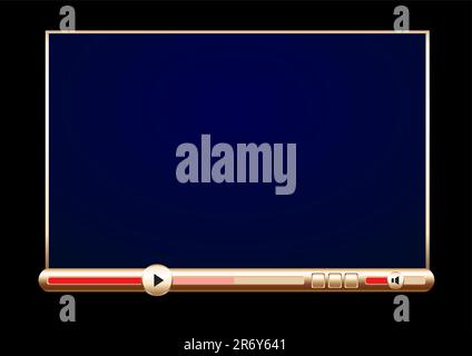 Browser golden video player on the black background Stock Vector