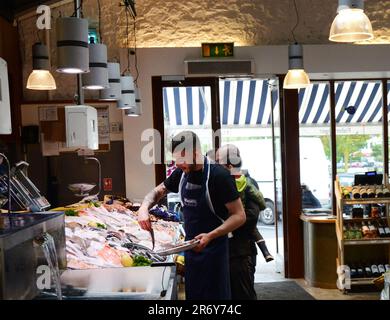 Fresh seafood at the Beshoffs The Market & Beshoffs Sea Grill in Howth, Ireland. Stock Photo