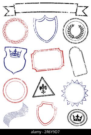 Vector set of different stamps. All objects and details are isolated and grouped. Stamps have a transparent background. They can overlap. Colors ar... Stock Vector