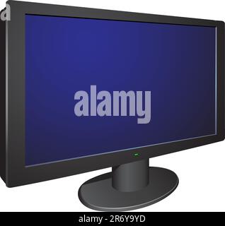 Modern black 3d wide tv on the round holder isolated on the white background Stock Vector