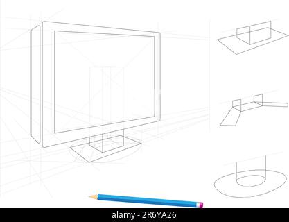 Sketch of tv and holders drawn by a pencil isolated on white Stock Vector