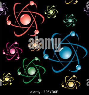 Abstract background with symbol of atom. Seamless pattern. Vector illustration. Stock Vector