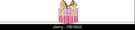 colorized continuous single line drawing of gift box with ribbon, line art vector illustration Stock Vector