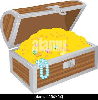 Wooden chest of treasures isolated on the white background Stock Vector