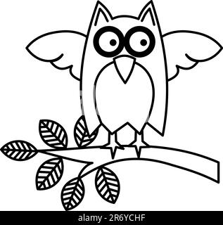 Owl On A Tree Branch Coloring Page for Kids Stock Vector Image & Art ...