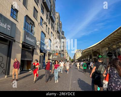 Paris, France, Street Scenes, Les Halles District, Large Crowd People Walking, near Forum Commercial Center, Paris Architecture Stock Photo