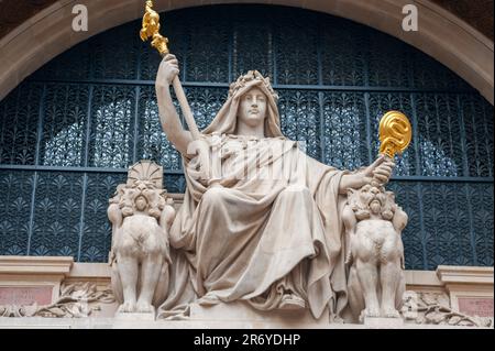 Paris, France, Detail, Statue on BNP Paribas Bank Building, Stock Photo
