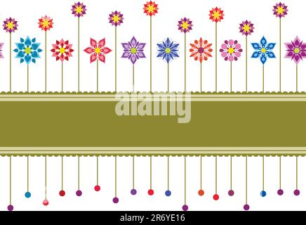 Seamless colourful floral retro border. This image is a vector illustration Stock Vector