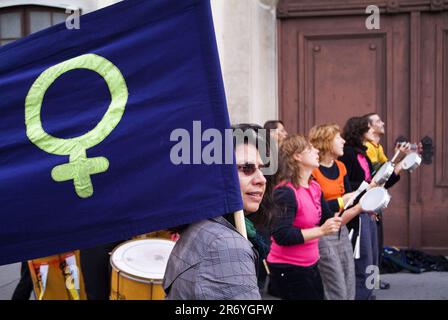 Vienna, Austria. October 11, 2008. Right to stay demonstration in Vienna. Picture shows samba group Stock Photo