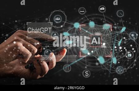 Man using tools AI. technology smart robot science and artificial ...