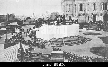 The moment of laying the monument to Russian Emperor Alexander III in Moscow. Photo taken in 1911. Stock Photo