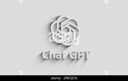 Poznan, Poland, June 10, 2023: ChatGPT open ai chat bot symbol with shadow. Cyber technology icon loopable and seamless abstract concept. 3d light and Stock Photo