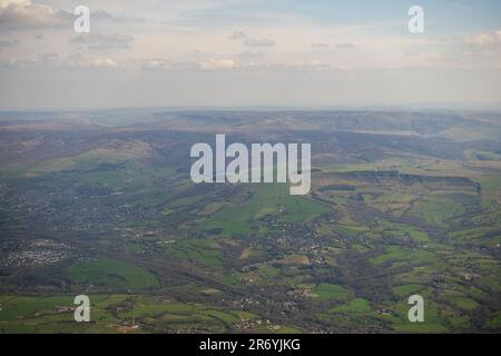 Glossop and Kinder Scout seen from height. Stock Photo