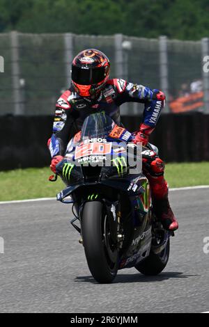 Mugello, Italy. 11th June, 2023. French rider Fabio Quartararo of Monster Energy Yamaha MotoGP at the end of the MotoGP race during Race MotoGP Grand Prix of Italy, MotoGP World Championship in Mugello, Italy, June 11 2023 Credit: Independent Photo Agency/Alamy Live News Stock Photo