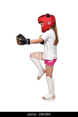 thai boxing girl holds a series of punches Stock Photo