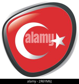 flag of Turkey, glossy button, vector Stock Vector
