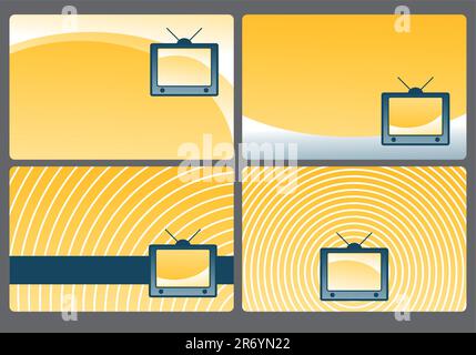 four backgrounds with simple old tv - illustration Stock Vector