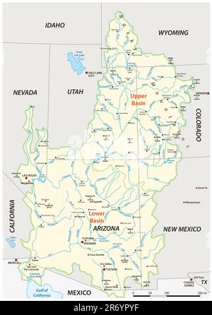 Vector map of the Colorado River drainage basin, United States Stock Photo