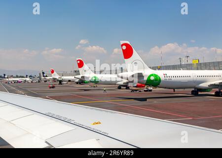 View to Viva Aerobus Airbus A320 planes Terminal 1, Benito Juarez International Airport, Mexico City, Mexic Stock Photo