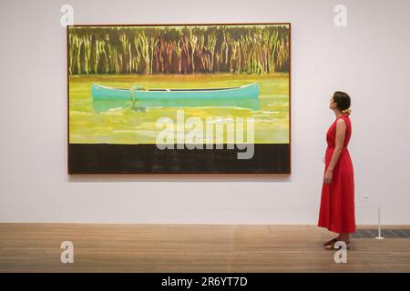 London UK. 12 June 2023 . Peter Doig (GB) Canoe Lake  1997-98 Oil paint on canvas YAGEO Foundation Collection, Taiwan. A  major new exhibition Capturing the Moment at Tate Modern. as an open-ended conversation between some of the greatest painters and photographers of recent generations, looking at how the brush and the lens have been used to capture moments in time, and how these two mediums have inspired and influenced each other.  The exhibition  at Tate Modern from 13 June to 28 January 2024.. Credit: amer ghazzal/17�Թ����� Live News Stock Photo