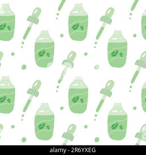 Glass dropper herbal medicine or cosmetic oil for beauty procedures or treatment pattern. Stock Vector