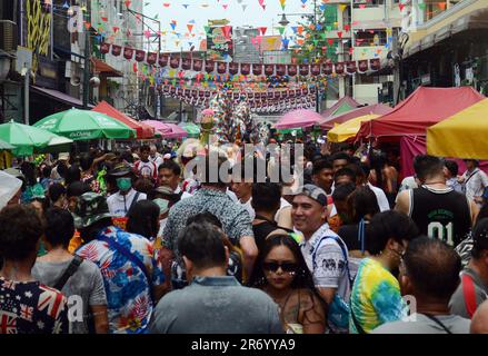 Water splashing during the Celebrations of  Songkran ( Thai New Year ) on Khaosan Road, Banglamphu, Bangkok, Thailand. Stock Photo