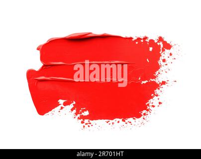 Red oil paint stroke on white background, top view Stock Photo