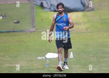 Afghanistan Test cricketer Karim Janat attends practice session at the Sher-e-Bangla National Cricket Stadium (SBNCS) ahead of the alone Test Match ag Stock Photo