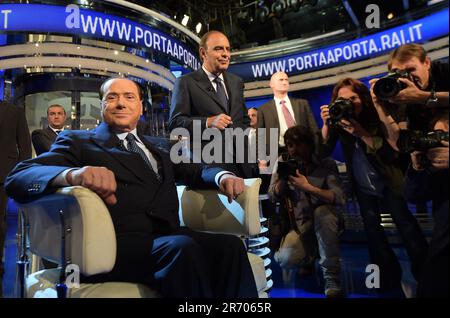 Rome, Italy. 12th June, 2023. File photo dated May 21, 2014 of Italy's former Prime Minister Silvio Berlusconi is the special guest of the TV show Porta A Porta in Rome, Italy. Silvio Berlusconi warned the euro currency could fail without a radical shake-up of the European Union. - Former Prime Minister Silvio Berlusconi, a billionaire businessman who created Italy's largest media company before transforming the political landscape, died on Monday aged 86. Photo by Eric Vandeville/ABACAPRESS.COM Credit: Abaca Press/Alamy Live News Stock Photo