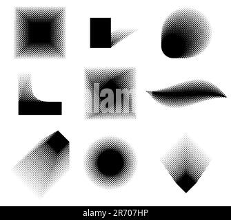 Vector ink splat by halftone dots in black and white. Design element. Stock Vector