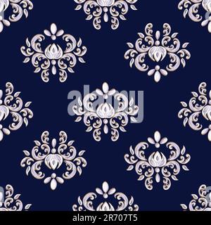 Hand-drawn watercolor illustration. Seamless damask pattern. Can be used for textile, printing or other design. Floral pattern. Stock Photo