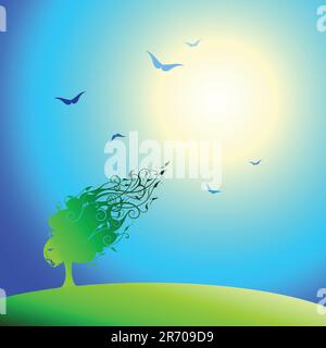 abstract landscape with tree, this illustration may be useful as designer work Stock Vector