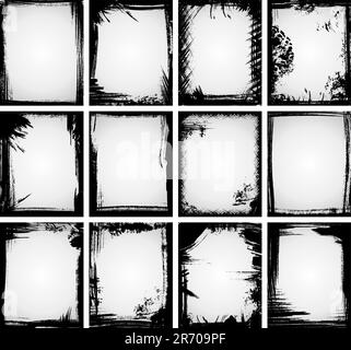 A set of 12 grunge frames made with paint, chalks and charcoal. Stock Vector