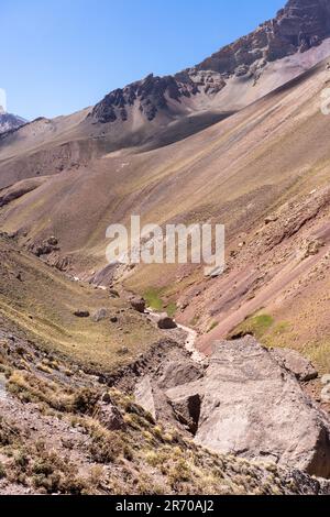 The Horcones River in the Horcones Valley in Aconcagua Provincial Park, Mendoza Province, Argentina. Stock Photo