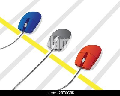 three colour mouses on the start line - vector illustration Stock Vector