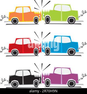 fully editable vector illustration of two cars crash Stock Vector