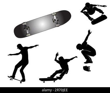 Group playing skateboards on a white background Stock Vector