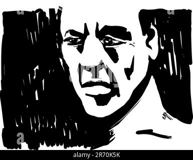 Drawing Illustration of Man Face in Shadow Stock Vector