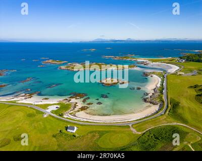 Aerial view from drone of Traigh Beach, one of the Silver Sands of Morar in Lochaber, Scottish Highlands, Scotland, UK Stock Photo
