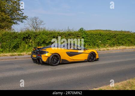 2021 Yellow Mclaren 600Lt V8 S-A V8 SSG Auto Start/Stop Car Roadster Petrol 3799 cc; at the Classic & Performance Motor Show at Hoghton Tower; Supercar Showtime June 2023 Stock Photo