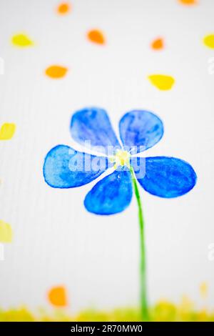 Cute flower and orange petals on white paper painted with watercolor. Stock Photo
