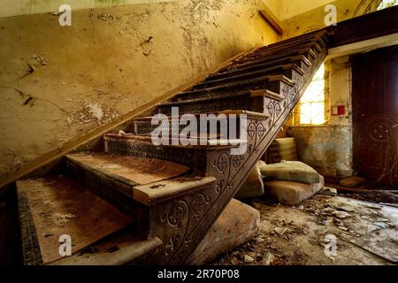 beautiful old stairway in an old castle Stock Photo