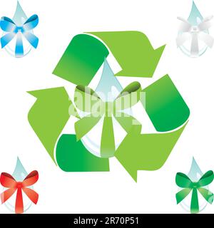 recycling water drop with ribbon vector illustration Stock Vector