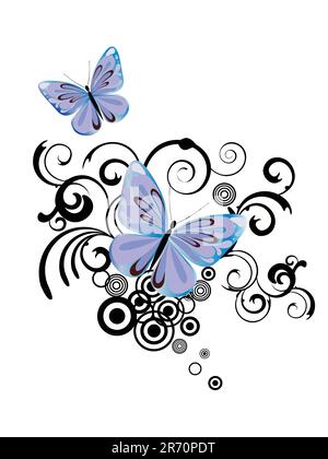 vector eps10 illustration of butterflies on an abstract floral background Stock Vector