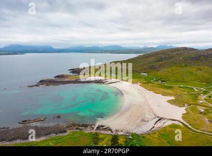 Aerial view of beach at Mellon Udrigle on Gruinard Bay in Wester Ross, Scotland, UK Stock Photo