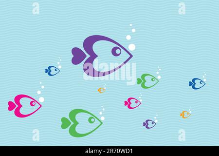 illustation of colorful vector fishes floating in water Stock Vector