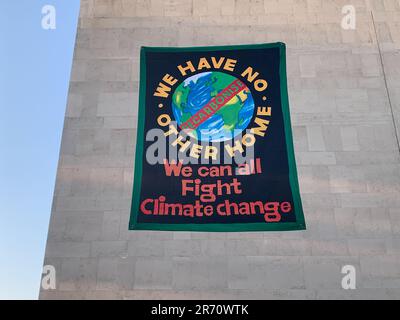 London, UK. 7th June, 2023. A Fight Climate Change banner on the side of the Royal Festival Hall in London. Credit: Maureen McLean/Alamy Stock Photo