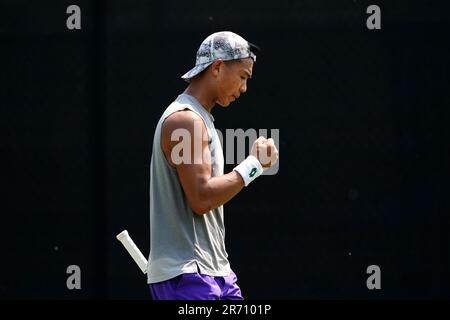 Li Tu in action against Rio Noguchi (not pictured) during day one of the Rothesay Open 2023 at the Nottingham Tennis Centre. Picture date: Monday June 12, 2023. Stock Photo