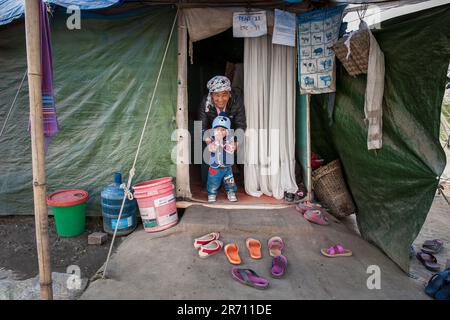 Nepal. Bouddhnath. one year after the earthquake. refugee camp Stock Photo